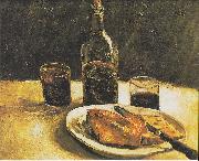 Vincent Van Gogh Still life with bottle, two glasses, cheese and bread Germany oil painting artist